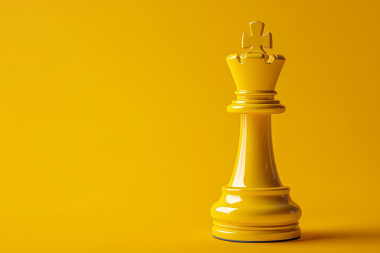 Golden Chess King Piece Standing Alone, Isolated on a Solid Background