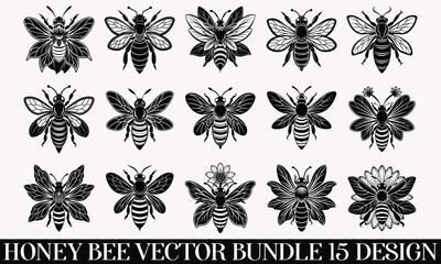 Honeybee Vector Graphics Collection, buzzing bee, Artistic Insect Design Bundle for Prints
