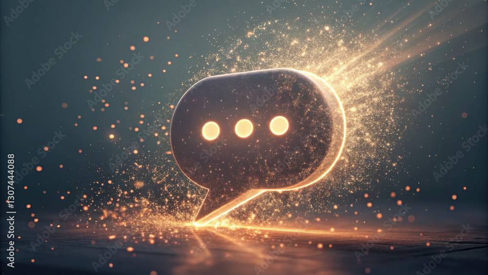 Poster glowing speech bubble with sparkles and light effects, symbolizing communication and expression