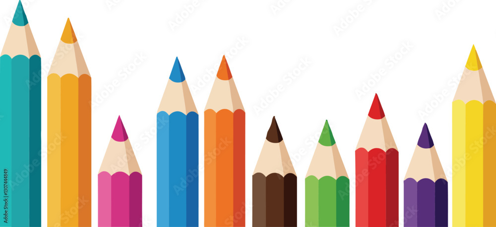 Poster colorful set of sharpened pencils arranged in a row showcasing vibrant hues in a minimal and clean v
