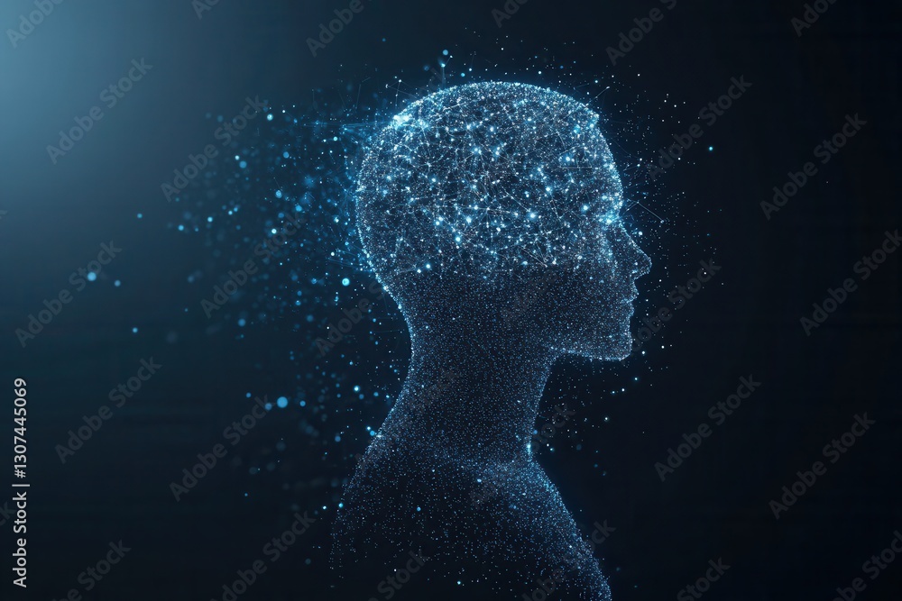 Fototapete futuristic depiction of ai driven politics with a silhouette formed by floating digital particles in