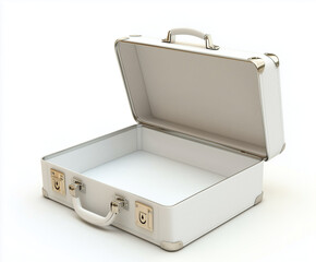 Opened 3D White Briefcase, Empty and Isolated on a White Background