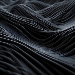 Textured Black Waves: An abstract, close-up shot of undulating black textures resembling ocean waves, offering a sense of depth, movement, and tactile sensation. Ai generated image
