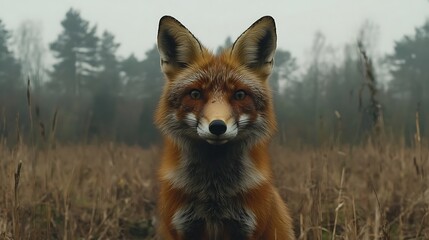 Fototapeta premium Fox in Misty Forest Field