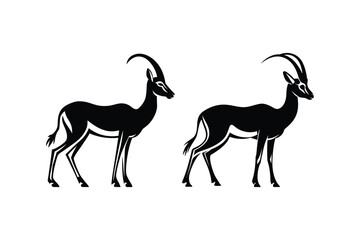 Deer Silhouette Wildlife Scene with Forest and Birds Vector Illustration