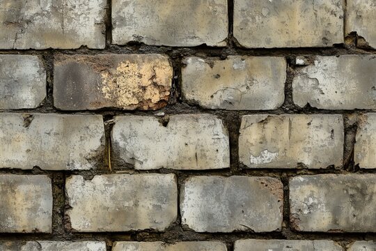Seamless dirty cinder block old, weathered brick wall with peeling paint and visible cracks.