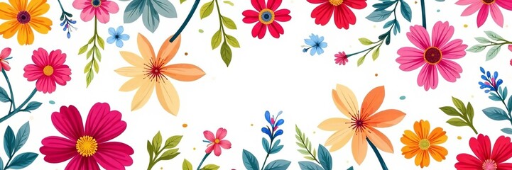 Seamless pattern of colorful abstract flowers on white background, wallpaper, modern