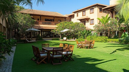 Obraz premium Luxury Resort Courtyard: Tranquil Oasis of Relaxation