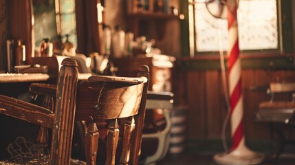 Nostalgic Barbershop Interior with Antique Chairs and Warm Decor