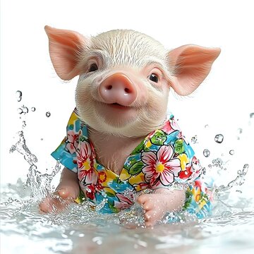 Happy pig splashing in water joyfully.