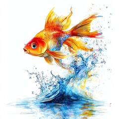 Vibrant goldfish swimming in colorful water.