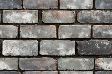 Obraz premium Seamless dirty cinder block weathered brick wall with uneven, aged bricks in various shades of gray and brown.
