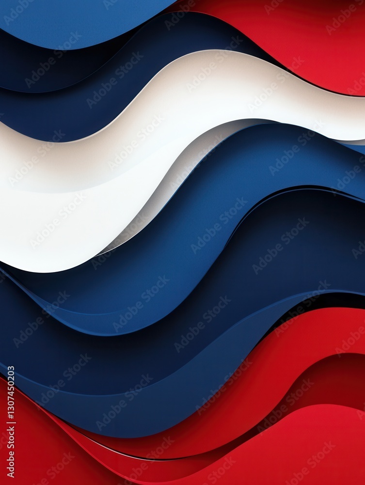 Poster Dynamic layered waves in red, blue, and white create a powerful abstract background for national pride and movement Generative AI