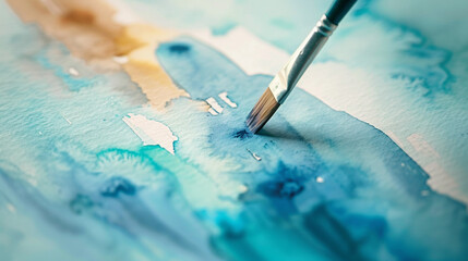 An abstract watercolor masterpiece comes to life with a painter's touch.
