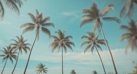 tropical palm trees azure sky summer vintage landscape