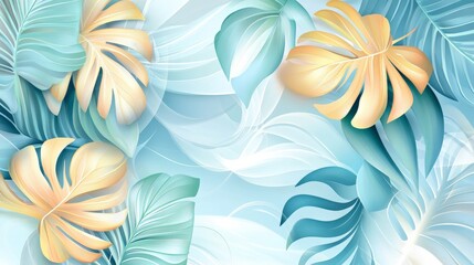 Tropical Leaves Intertwined with Soft Blue Waves
