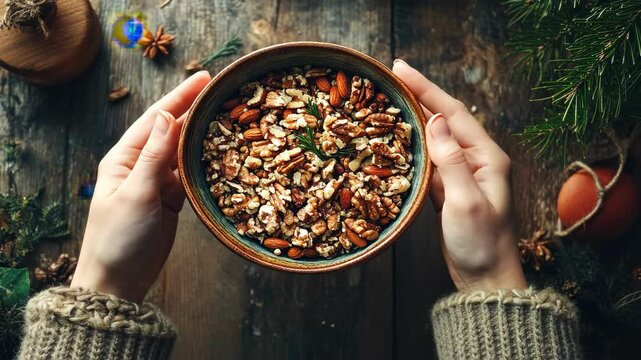 bowl of nuts close-up. Selective focus
