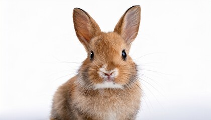 Obraz premium adorable brown rabbit with fluffy fur sitting on white background close up animal portrait