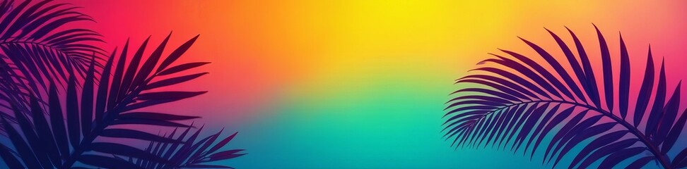 Vibrant palm leaf silhouette on colorful rainbow gradient background, foliage, abstract
