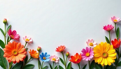 Vibrant spring flowers border on textured paper background, Flora, Texture