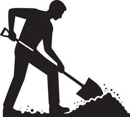 Worker Digging with a Shovel Silhouette Vector Illustration isolated on a white background