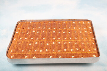 Turkish Dessert Sambali or Damascus Dessert (Sam Tatlisi) Basbousa Harissa Hareesa. Traditional...