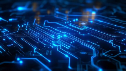 Obraz premium Abstract circuit board close-up; complex technology background; potential use for tech presentations