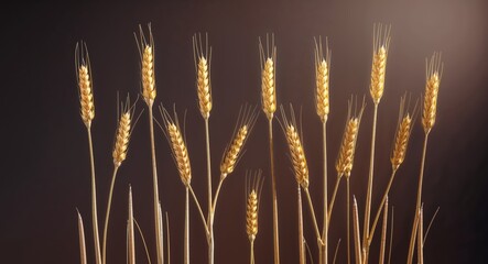 Golden Wheat Stalks on Dark Background for Agricultural and Natural Food Concepts