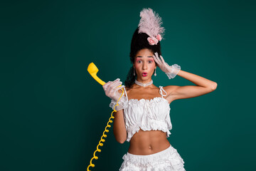 A young woman embracing a whimsical blend of modern and vintage attire, complete with a corset and...