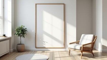 mock up poster frame in modern interior background, living room, Scandinavian style