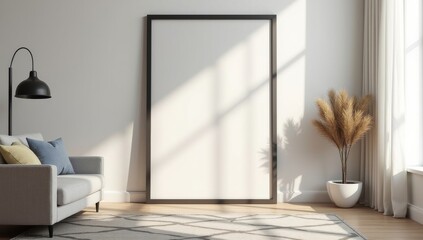 mock up poster frame in modern interior background, living room, Scandinavian style