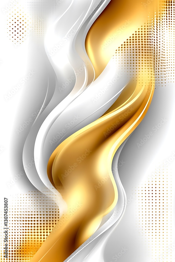Poster dynamic flow effect with gold, gray and white waves and dot patterns