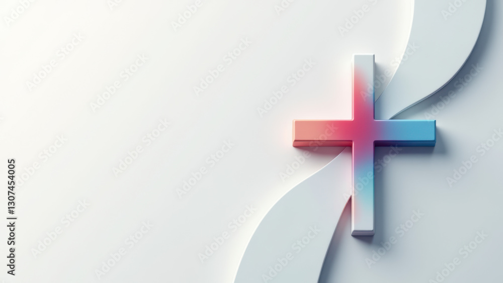 Aufkleber 3d rendering of a cross symbol on a gray background with a gradient border.