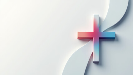 Obraz premium 3D rendering of a cross symbol on a gray background with a gradient border.