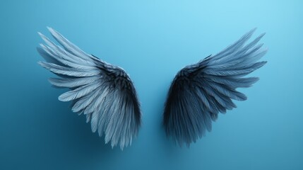 Obraz premium The wings of a bird are shown in a close up on a blue background