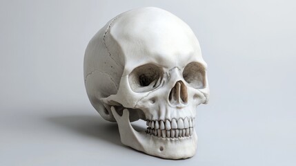 A white skull is sitting on a white background