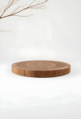Fototapeta premium Wooden tree slice pedestals, Circular wooden platforms, Natural wood textures, Rustic display stands, Stacked wood cross-sections