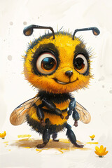 Fototapeta premium Adorable Cartoon Bee with Big Eyes, Perfect for Children's Books