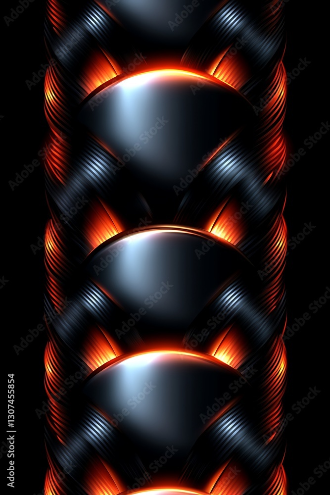 Poster futuristic intertwining structures with glowing intersections on black backdrop