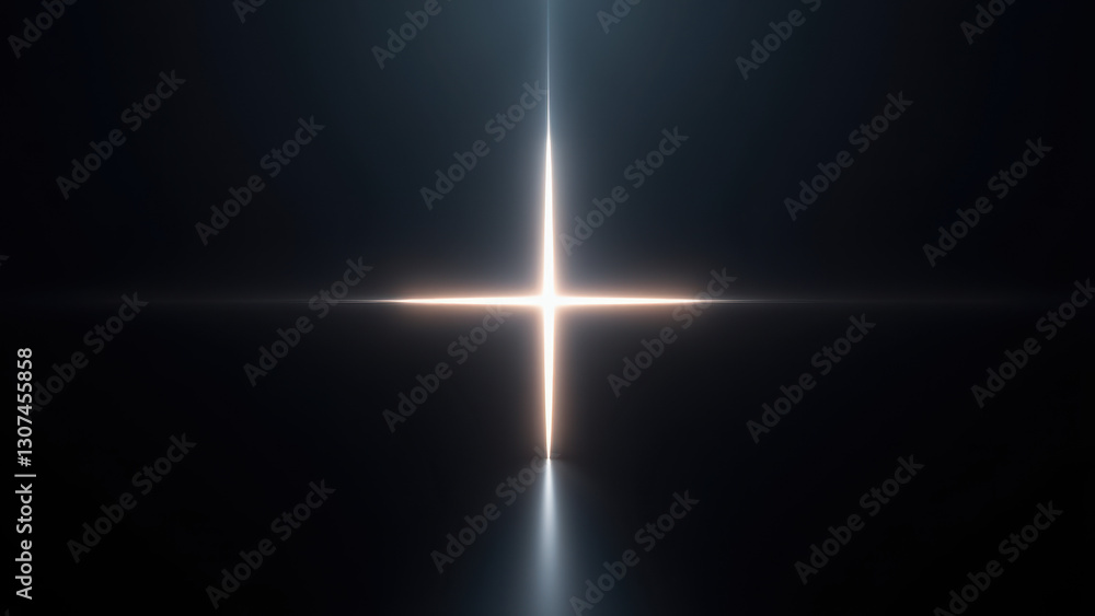 Poster christian cross with light rays shining on it against a dark background.