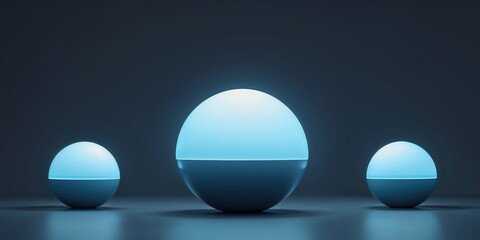 Three Spherical Objects Glowing With Blue Lights Are Shown.