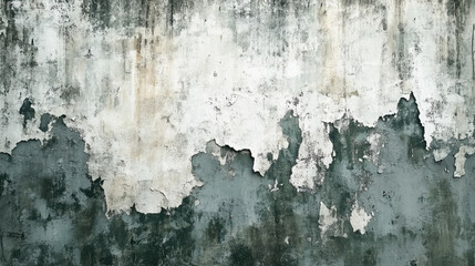 Weathered and peeling paint on grungy textured concrete wall