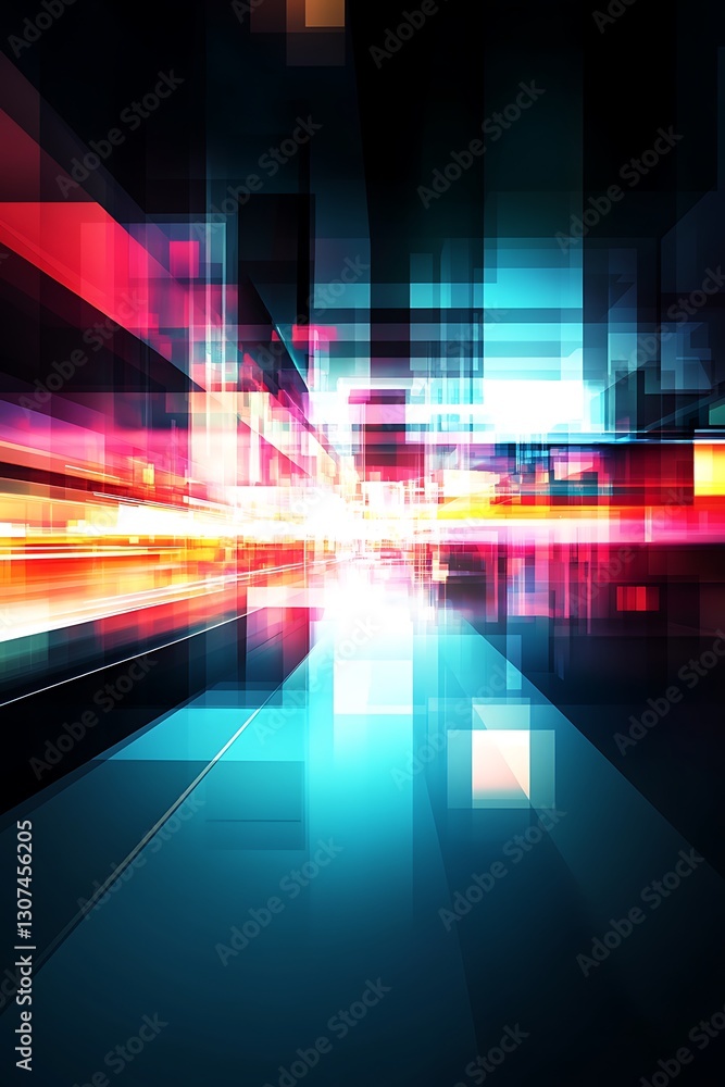 Aufkleber geometric architecture with abstract red and cyan light design concept