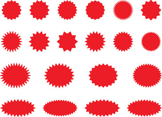 Starburst sticker set for promo sale. shopping labels badge shape design - Promo stickers with star and oval edges price offer promotion. Supermarket promotional badge. Special offer price tag