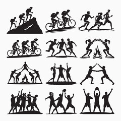 Set of people icons – man and woman. Three Teens Walking SilhouetteGroups (All People Are Complete and Moveable) friendship silhouette