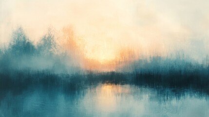 Fototapeta premium Abstract Landscape Painting Reflecting Trees And Sky Over Water