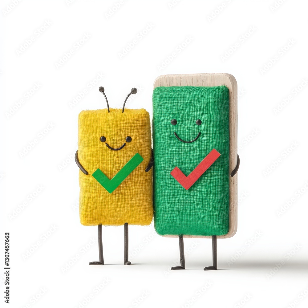 Poster spam call phone security concept. playful cartoon characters featuring a yellow and green design wit