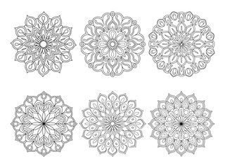 Mandala set coloring page and line art vector design for adults