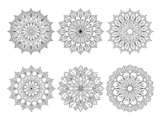 Set of Big and easy mandala coloring page, Line art design