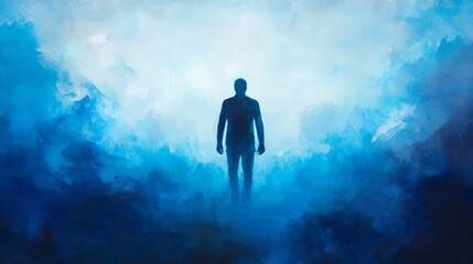 Fototapeta premium Person Silhouette in Twilight Glow with Vibrant Blue Tones